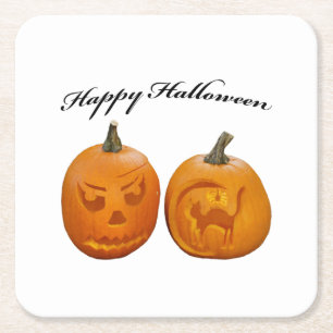 Dessous-de-verre Carré En Papier Deux Citrouilles heureux Halloween