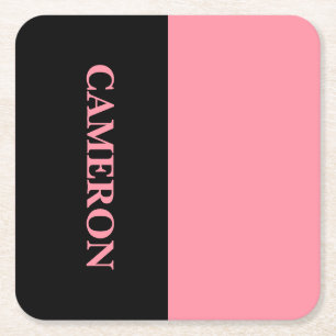 Dessous-de-verre Carré En Papier Deux couleurs tendance Nom Rose noir et Saumon