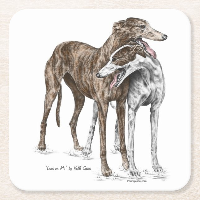 Dessous-de-verre Carré En Papier Deux Greyhound Friends Dog Art (Devant)