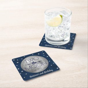 Dessous-de-verre Carré En Papier Deux La Lune 2e fête d'anniversaire