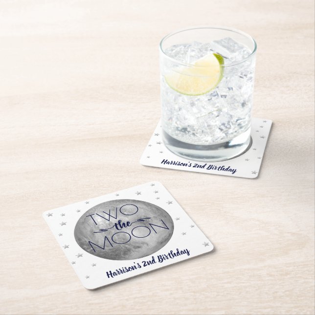 Dessous-de-verre Carré En Papier Deux La Lune 2e fête d'anniversaire (En situation)