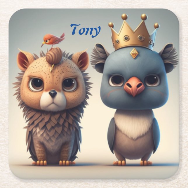 Dessous-de-verre Carré En Papier Deux mignons amis d'animaux sauvages (Devant)