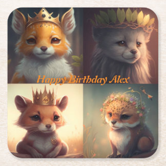 Dessous-de-verre Carré En Papier Deux mignons amis d'animaux sauvages