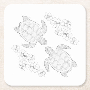 Dessous-de-verre Carré En Papier Deux tortues de mer Dessous de verre en papier de