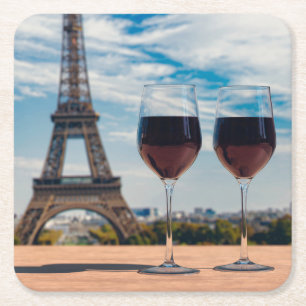 Dessous-de-verre Carré En Papier Deux verres de vin avec la tour Eiffel