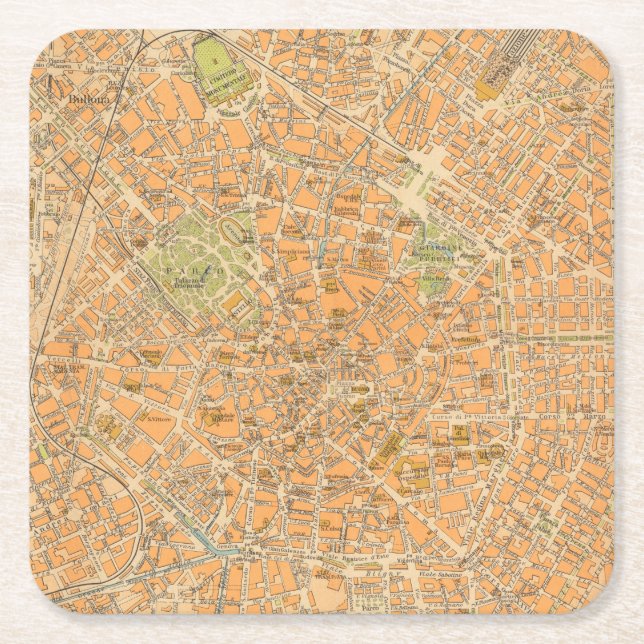Dessous-de-verre Carré En Papier Di Milan - carte de Pianta de Milan, Italie (Devant)