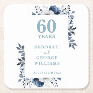Dessous-de-verre Carré En Papier Diamond Elegant Floral 60e anniversaire Mariage