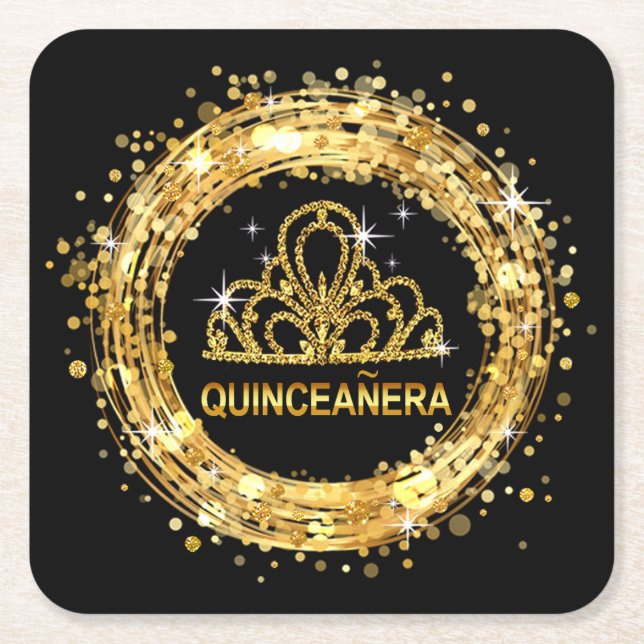 Dessous-de-verre Carré En Papier Diamond Tiara Sweet 16 Parties scintillant Confett (Devant)