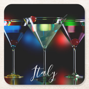 Dessous-de-verre Carré En Papier Différents cocktails dans des lunettes à martini é
