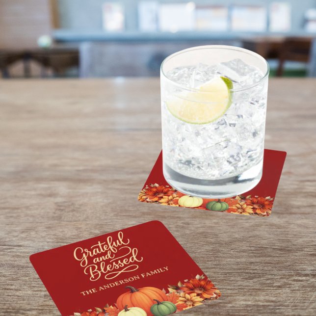 Dessous-de-verre Carré En Papier Dîner d'action de grâces citrouille terre cuite Gr (Créateur téléchargé)