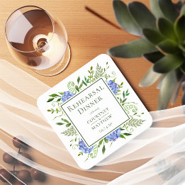 Dessous-de-verre Carré En Papier Dîner de répétition au bleu Hydrangea