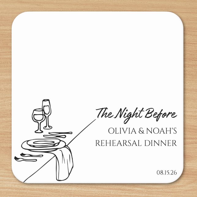 Dessous-de-verre Carré En Papier Dîner de répétition chic élégant moderne personnal (Set the stage for 'The Night Before' with these personalized coasters for your rehearsal dinner.)