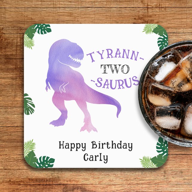 Dessous-de-verre Carré En Papier Dinosaur 2e anniversaire pourpre Tyrannosaurus Rex (Dinosaur 2nd Birthday Purple Tyrannosaurus Rex Square Paper Coaster
)