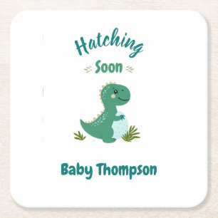 Dessous-de-verre Carré En Papier Dinosaure Editable Baby Boy Shoy Hatching Bientôt