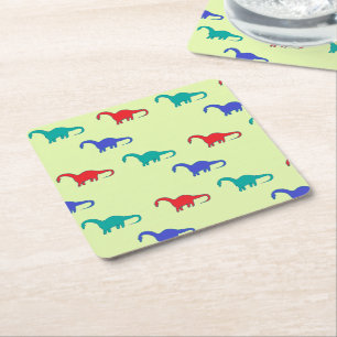Dessous-de-verre Carré En Papier Dinosaures colorés motif sur vert