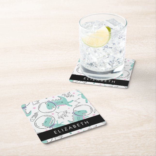 Dessous-de-verre Carré En Papier Dinosaures Spatiaux, Dinosaures Mignons, Étoiles,  (En situation)