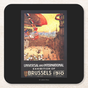 Dessous-de-verre Carré En Papier Dirigeable de Lebaudy avec des drapeaux du monde