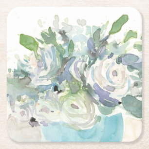 Dessous-de-verre Carré En Papier Disposition de ressort - bouquet d'aquarelle