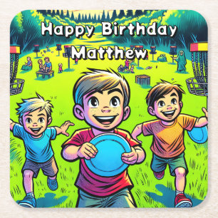 Dessous-de-verre Carré En Papier Disque personnalisé Golf Boy's Birthday