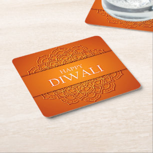 Dessous-de-verre Carré En Papier Diwali Elegant Moderne Orange Jaune Mandala