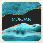 Dessous-de-verre Carré En Papier DIY Name, Black, Gold & Teal Agate<br><div class="desc">Personalize your Name In Teal on Black,  Gold & Teal Agate. Click “Customize” to change colors and type styles.</div>