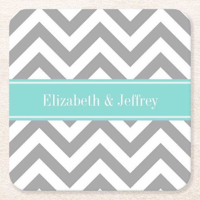 Dessous-de-verre Carré En Papier Dk Gray White LG Chevron Turquoise (Devant)