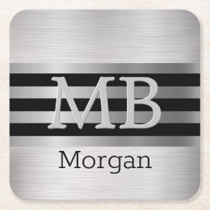 Dessous-de-verre Carré En Papier do-it-yourself Monogramme/Nom Bk/Silver Stripes Br