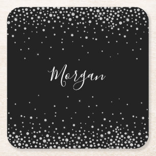 Dessous-de-verre Carré En Papier do-it-yourself Nom White Script & White Diamants,