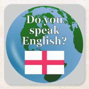 Dessous-de-verre Carré En Papier "Do you speak English ?" en anglais. Flag & globe