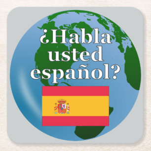 Dessous-de-verre Carré En Papier Do you speak Spanish ? Flag & globe
