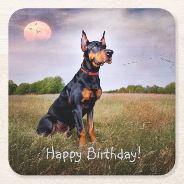 Dessous-de-verre Carré En Papier Doberman Joyeux anniversaire (Devant)