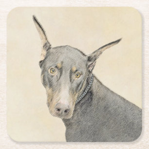 Dessous-de-verre Carré En Papier Doberman Pinscher Peinture - Art Chien original