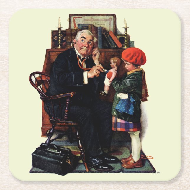 Dessous-de-verre Carré En Papier Docteur et poupée (Devant)