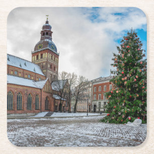 Dessous-de-verre Carré En Papier Dôme carré avec arbre de Noël à Riga Canvas Pri