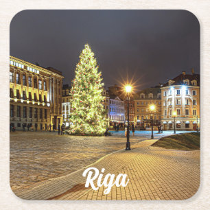 Dessous-de-verre Carré En Papier Dôme Carré avec sapin de Noël à Riga