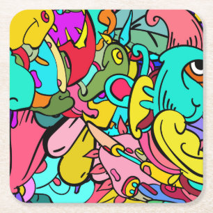 Dessous-de-verre Carré En Papier Doodle Art Abstrait coloré
