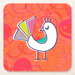 Dessous-de-verre Carré En Papier Doodle Bird