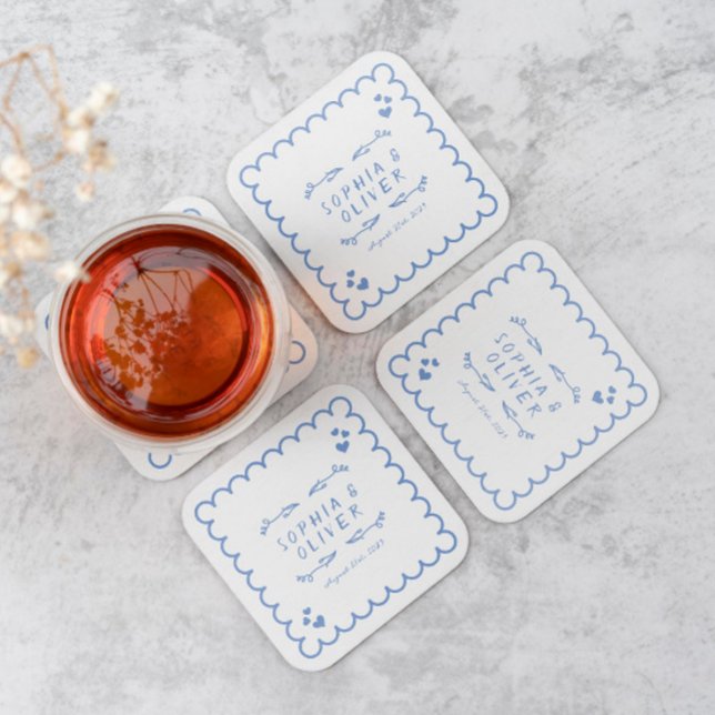 Dessous-de-verre Carré En Papier Doodle d'onde rétro Mariage illustré à la main (Créateur téléchargé)