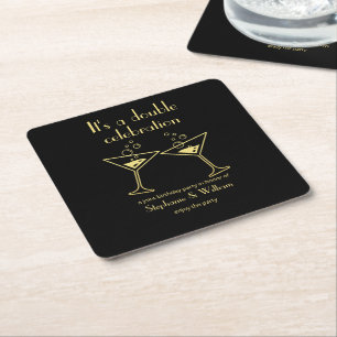 Dessous-de-verre Carré En Papier Double Noir moderne fête l'anniversaire conjoint