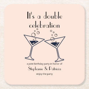 Dessous-de-verre Carré En Papier Double rose moderne fête l'anniversaire conjoint