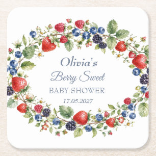 Dessous-de-verre Carré En Papier Douce Baby Shower aux Fruits Rouges Bébé Fille Gar