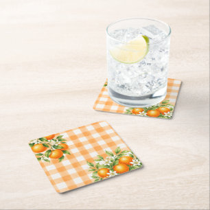 Dessous-de-verre Carré En Papier Douce Baby Shower Gingham Orange Un Petit Bébé Mig