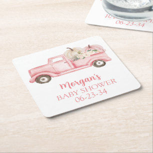 Dessous-de-verre Carré En Papier Douce Fête de Naissance de Petit Citrouille Rose