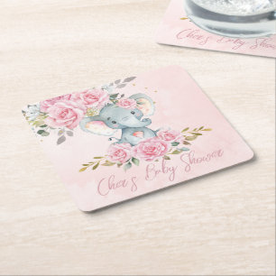 Dessous-de-verre Carré En Papier Douce Fleur Rose Bébé Éléphant Mignon Cadeau Baby 