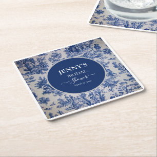 Dessous-de-verre Carré En Papier Douce Toile de Jouy Bleue et Blanche pour une Baby