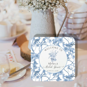 Dessous-de-verre Carré En Papier Douche de Mariée Élégante Toile Florale Bleue et B