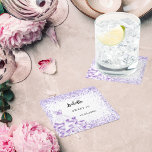Dessous-de-verre Carré En Papier Doux 16 robe violette blanche<br><div class="desc">Un arrière - plan blanc. Un arrière - plan blanc décoré de mousseux violets,  de confettis et d'une robe blanche et violette. Personnalisez et ajoutez un nom et une date.</div>