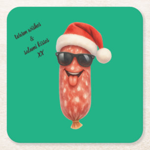 Dessous-de-verre Carré En Papier Doux baisers rigolos de salami de Noël