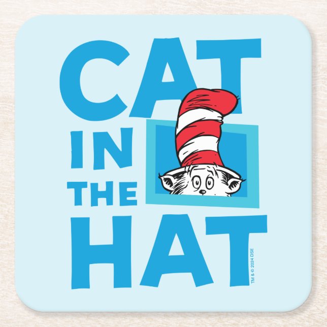 Dessous-de-verre Carré En Papier Dr Seuss | Chat dans le logo du Casquette (Devant)