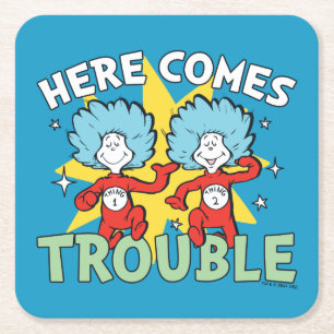 Dessous-de-verre Carré En Papier Dr. Seuss Chose Un Chose Deux Les Ennuis Arriven